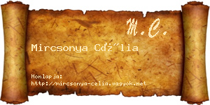 Mircsonya Célia névjegykártya